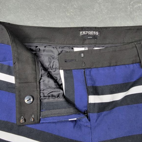 Express Editor Blue/Black/White striped Ankle Pants Size 12R - Picture 3 of 8